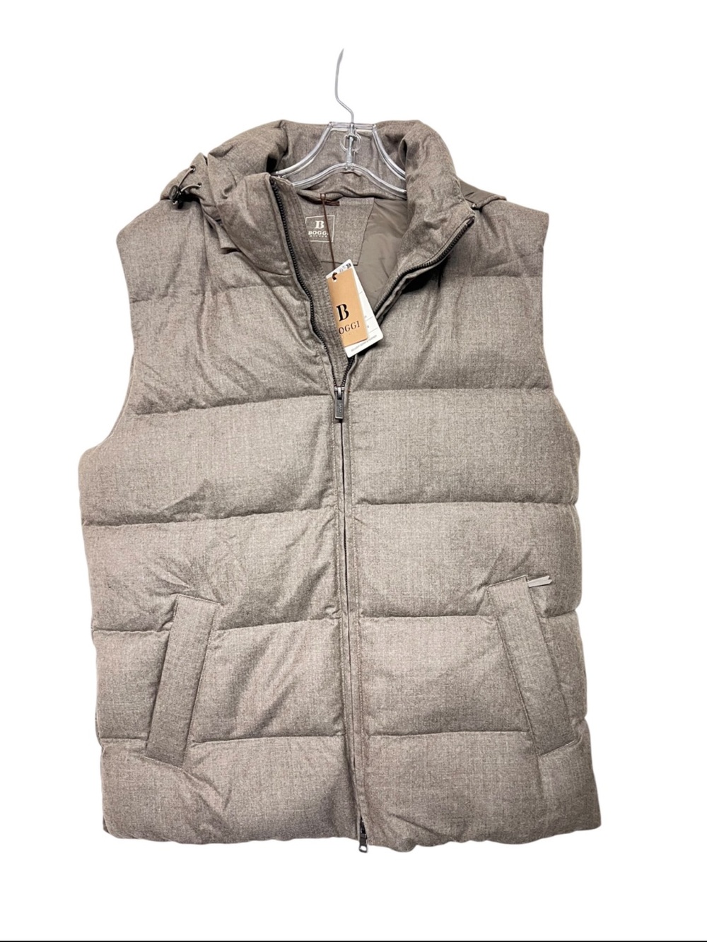 New Mens Boggi Milano Flannel Real Down Hooded Vest Medium